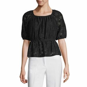 Worthington Womens Square Neck Lace Blouse